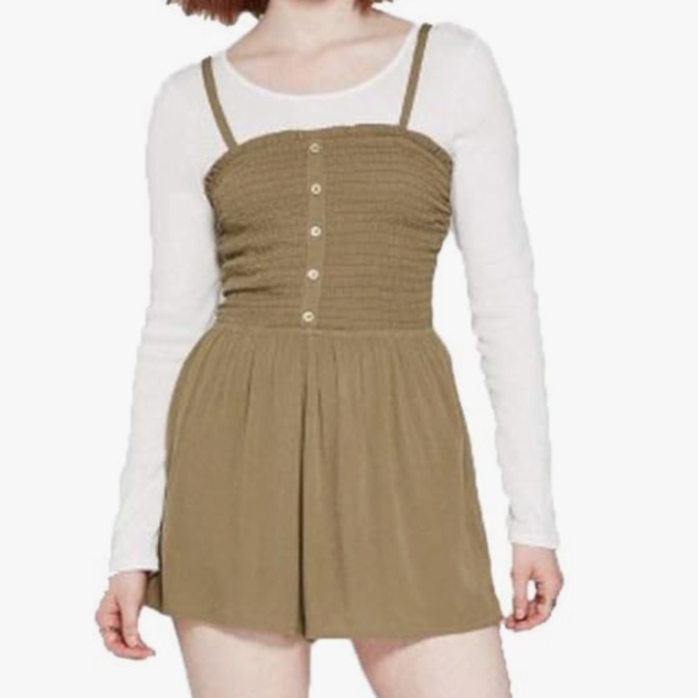 NEW Women's Wild Fable Olive Green Cami Strap Convertible Smocked Romper Sz XXL